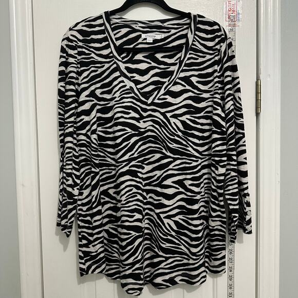 Chicos India zebra animal print Vneck top XL size 3 - Picture 1 of 8